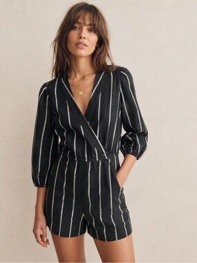 GAP Black and White Striped Wrap Romper